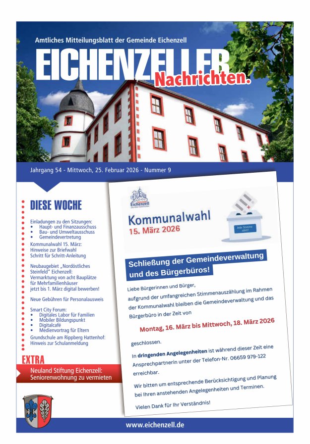 Amtliches Mitteilungsblatt der Gemeinde Eichenzell Titelblatt 09/2026
