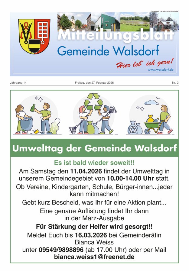 Mitteilungsblatt Gemeinde Walsdorf Titelblatt 02/2026