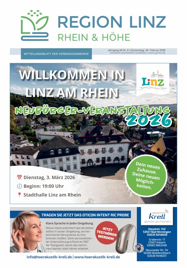 Unsere Verbandsgemeinde Linz am Rhein Titelblatt 09/2026