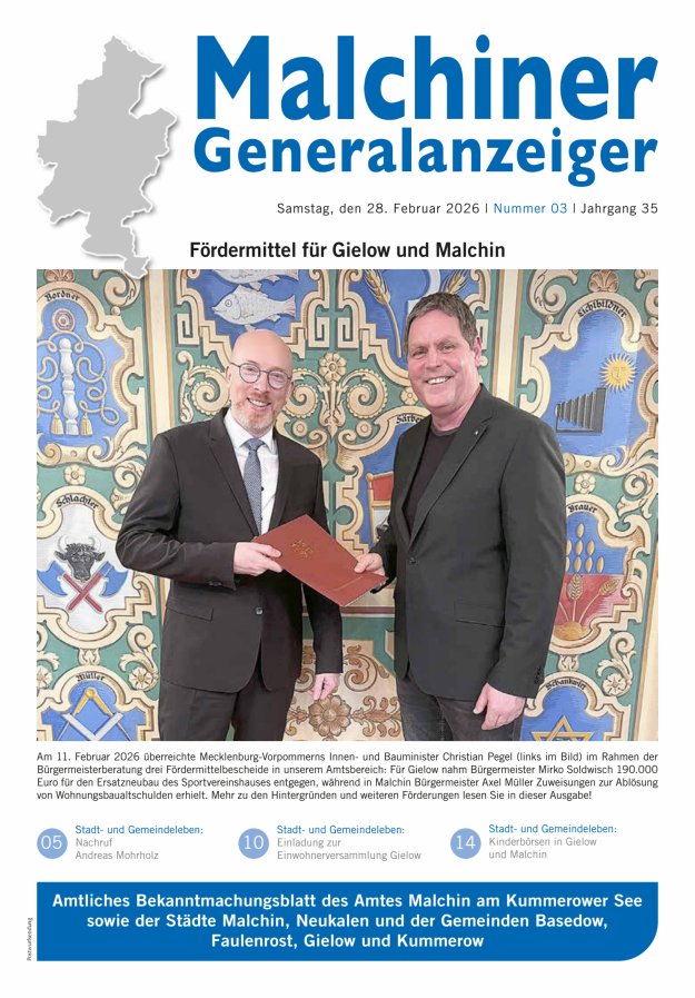 Malchiner Generalanzeiger Titelblatt 03/2026