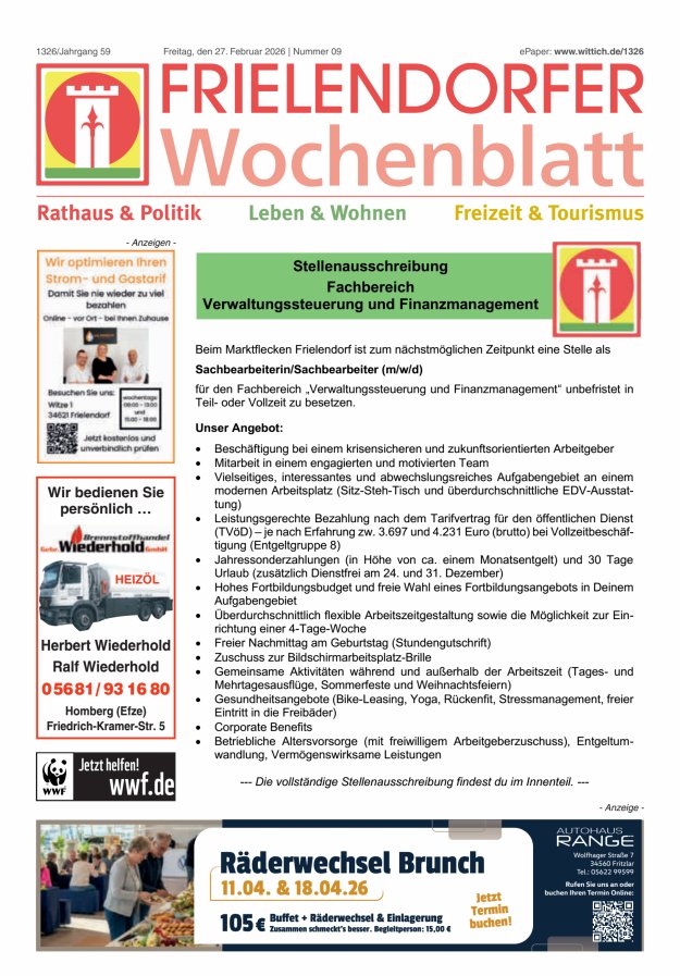 Frielendorfer Wochenblatt Titelblatt 09/2026