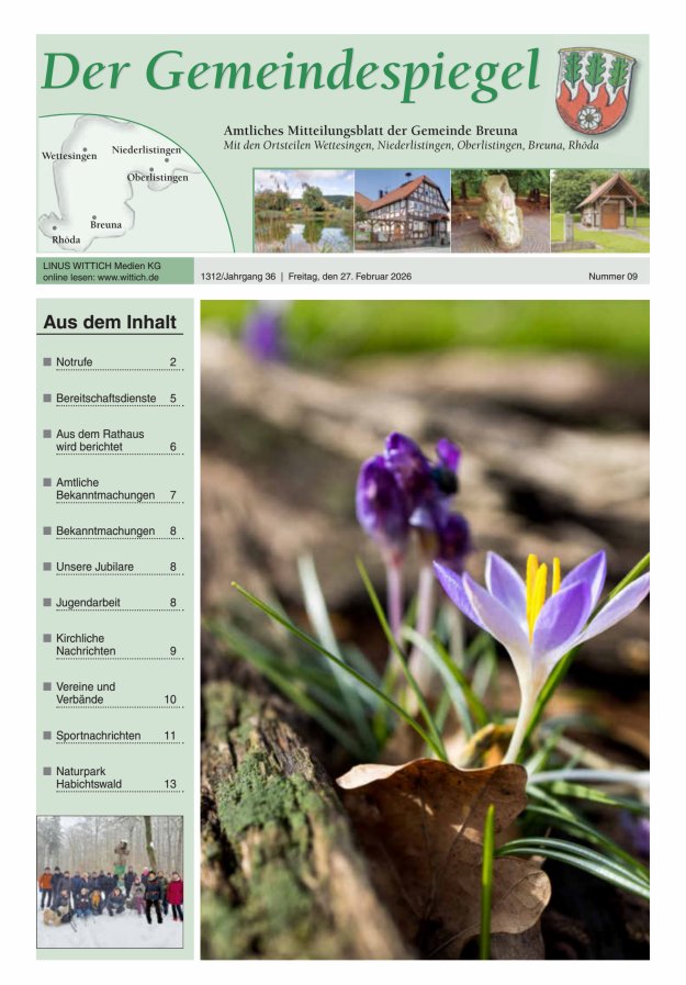 Der Gemeindespiegel (Breuna) Titelblatt 09/2026