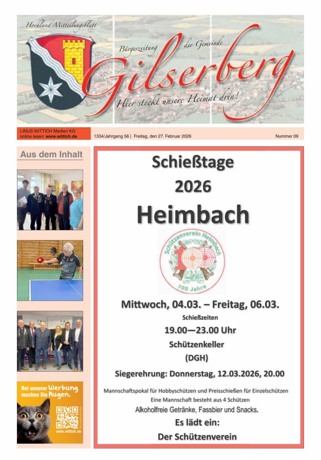 Hochland Mitteilungsblatt Gilserberg Titelblatt 09/2026