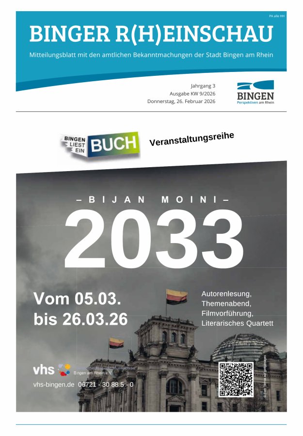 Binger R(h)einschau - Mitteilungsblatt mit den Amtlichen Bekanntmachungen der Stadt Bingen Titelblatt 09/2026