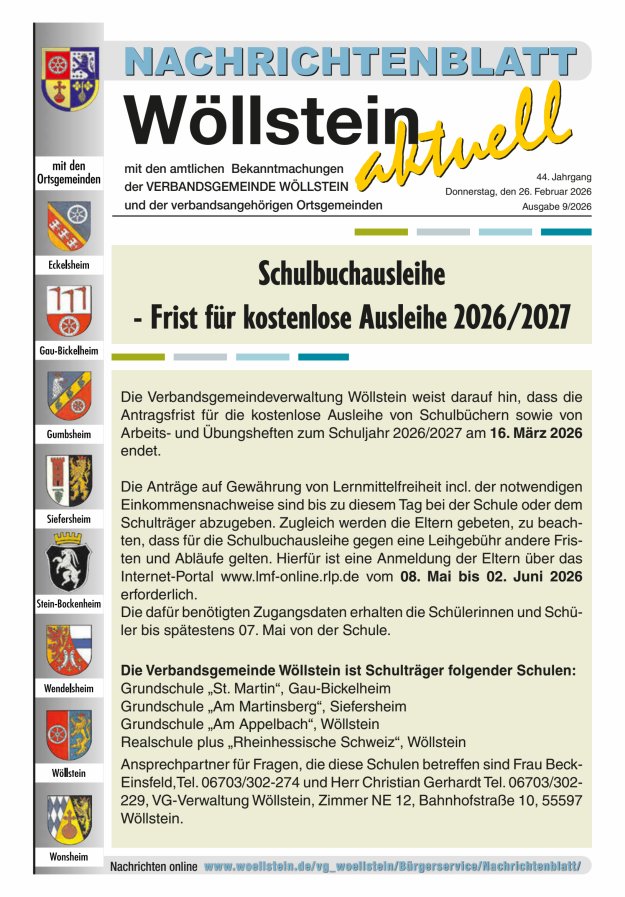 Nachrichtenblatt Wöllstein aktuell Titelblatt 09/2026