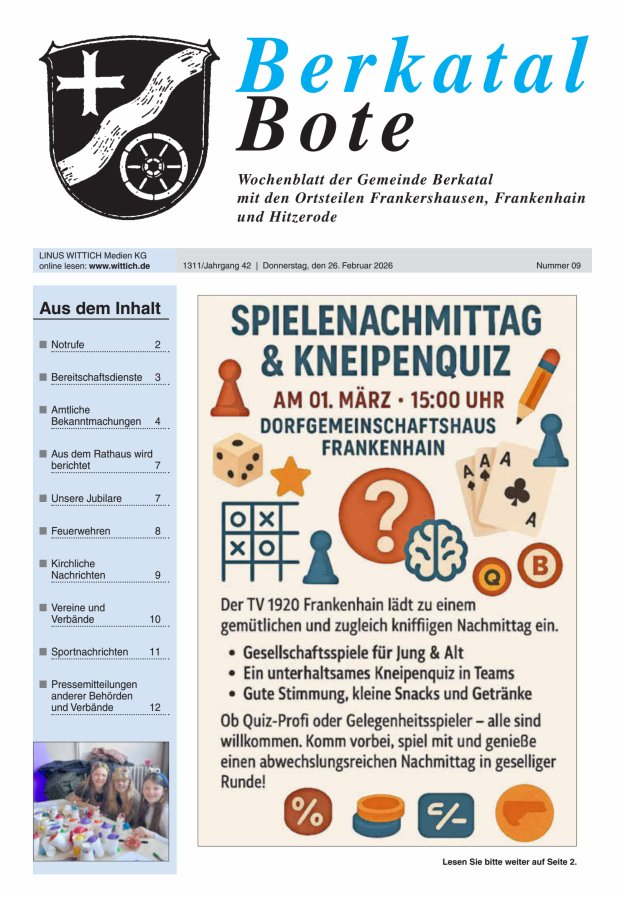 Berkatal Bote Titelblatt 09/2026