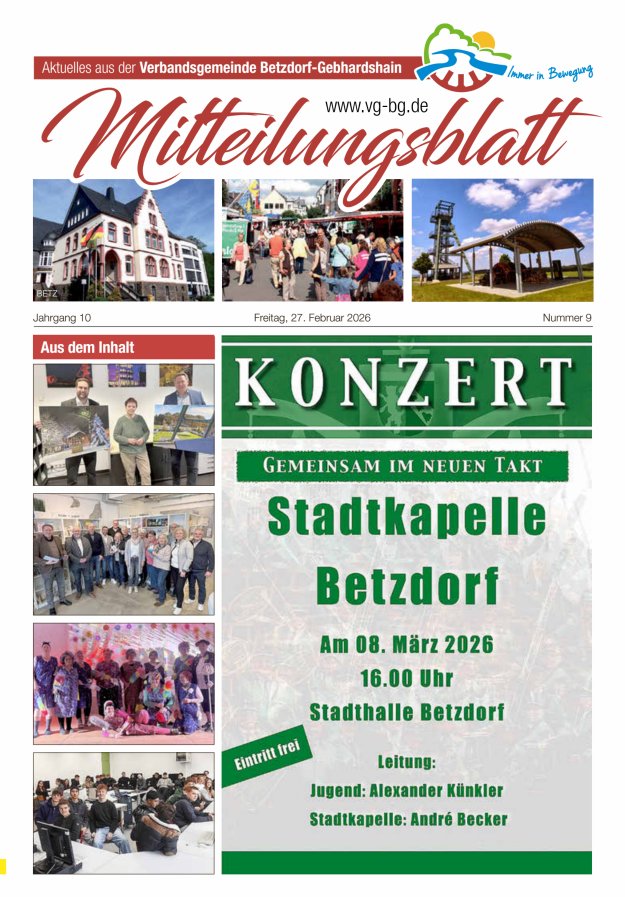 Aktuelles aus der VG Betzdorf-Gebhardshain, Ausgabe Betzdorf Titelblatt 09/2026