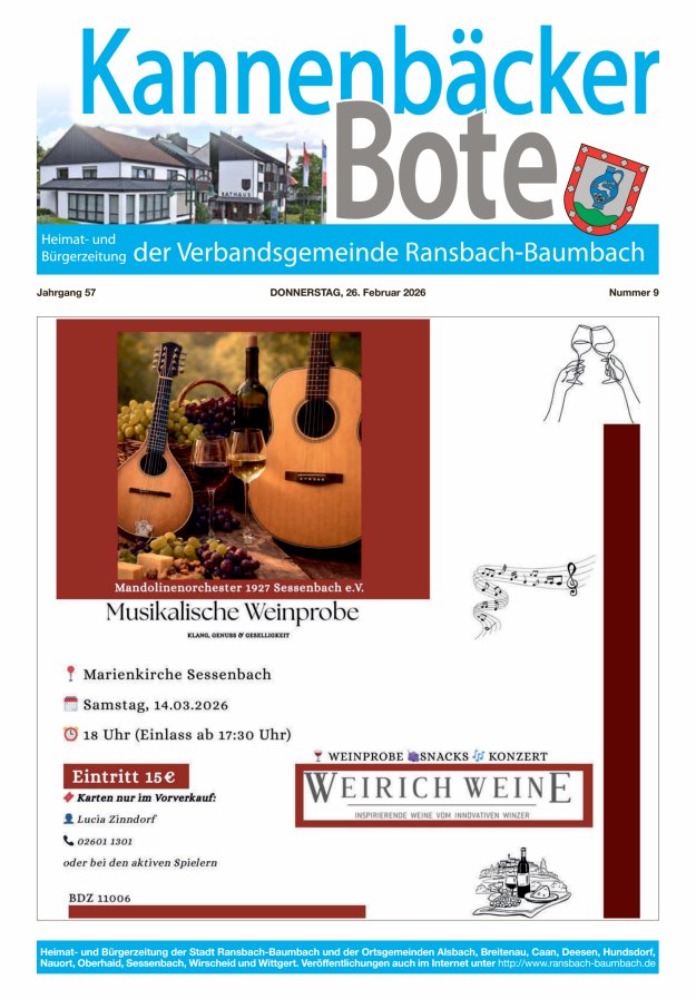 Kannenbäcker-Bote der Verbandsgemeinde Ransbach-Baumbach Titelblatt 09/2026