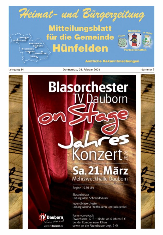 Mitteilungsblatt für die Gemeinde Hünfelden Titelblatt 09/2026