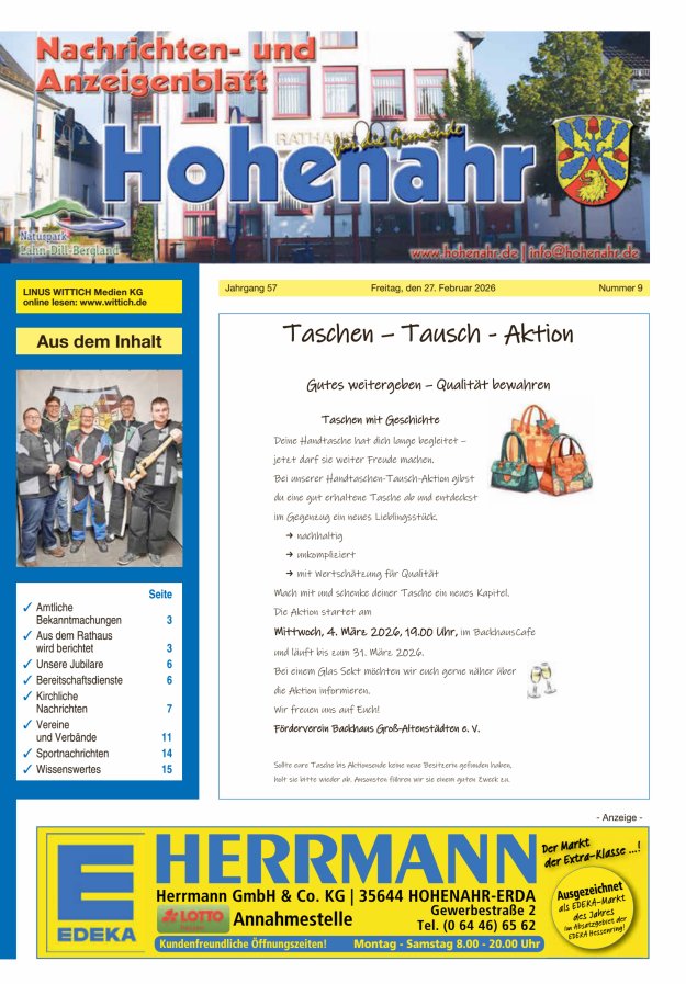 Nachrichten- und Anzeigenblatt für die Gemeinde Hohenahr Titelblatt 09/2026