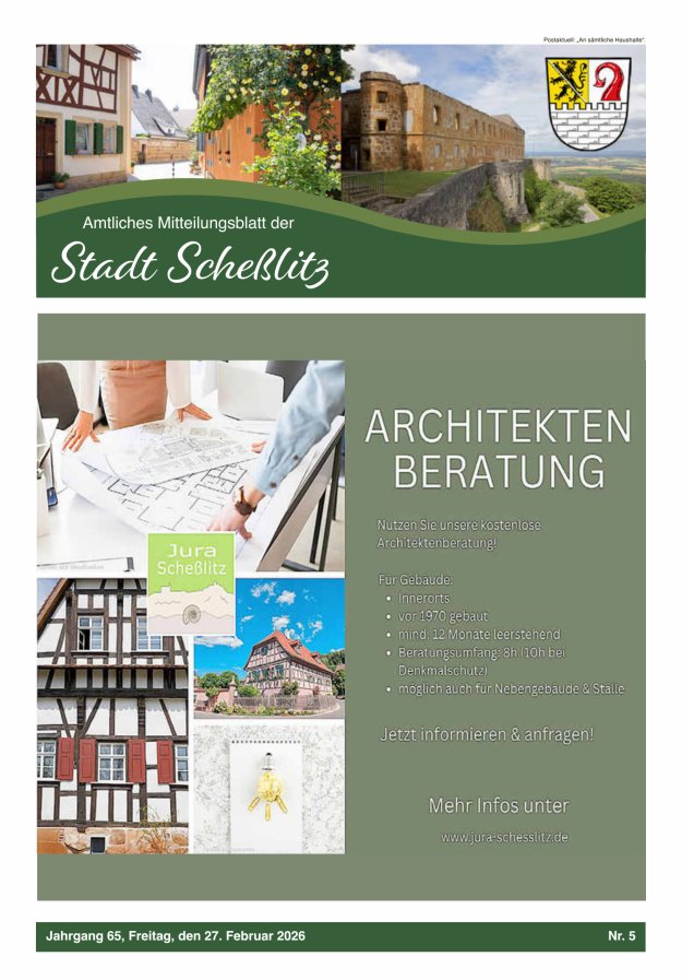 Scheßlitzer Anzeiger - Amtliches Mitteilungsblatt der Stadt Scheßlitz Titelblatt 05/2026
