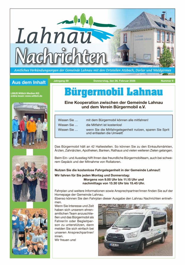 Lahnau Nachrichten Titelblatt 09/2026
