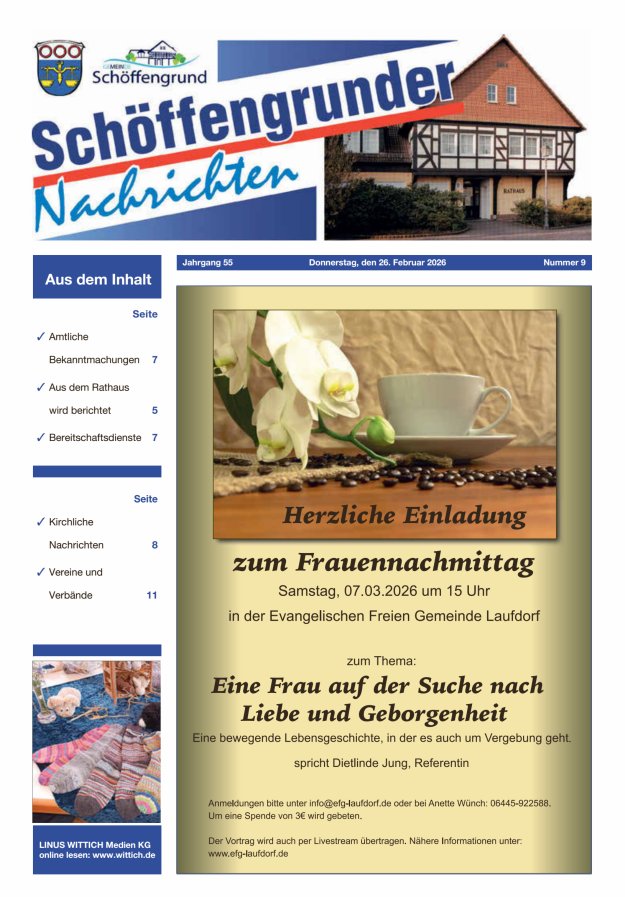 Schöffengrunder Nachrichten Titelblatt 09/2026