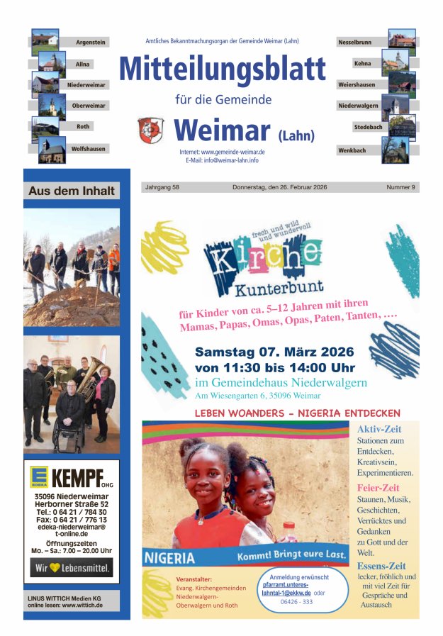 Mitteilungsblatt für die Gemeinde Weimar Titelblatt 09/2026