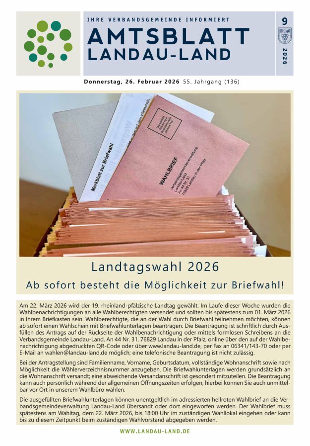 Amtsblatt VG Landau-Land Titelblatt 09/2026