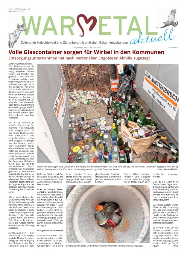 Warmetal aktuell (Habichtswald + Zierenberg) Titelblatt 09/2026