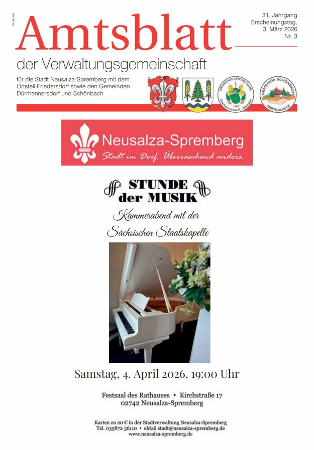 Amtsblatt der Verwaltungsgemeinschaft für die Stadt Neusalza-Spremberg Titelblatt 03/2026