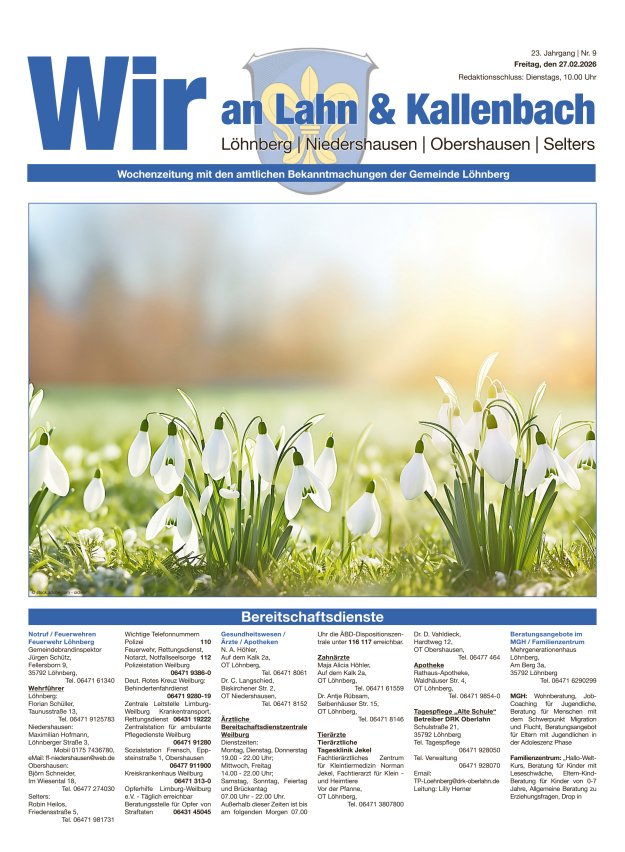 Amtliches Mitteilungsblatt der Gemeinde Löhnberg Titelblatt 09/2026