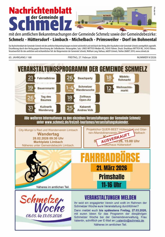 Nachrichtenblatt Schmelz Titelblatt 09/2026
