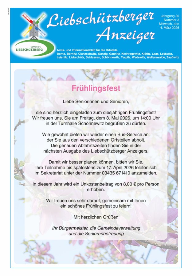 Liebschützberger Anzeiger - Amts- und Informationsblatt Titelblatt 03/2026