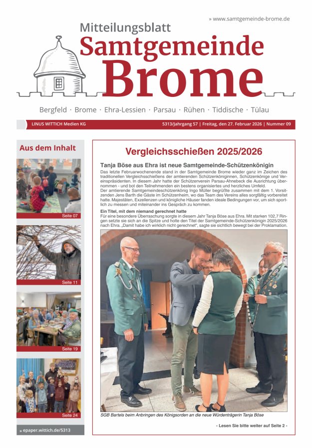 Mitteilungsblatt der Samtgemeinde Brome Titelblatt 09/2026