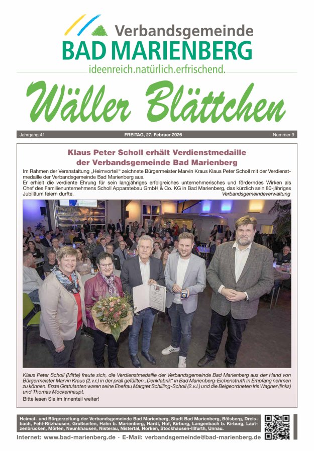 Wäller Blättchen - Verbandsgemeinde Bad Marienberg Titelblatt 09/2026