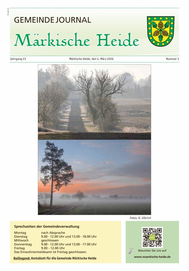 Gemeindejournal Märkische Heide – Amtsblatt für die Gemeinde Märkische Heide Titelblatt 03/2026