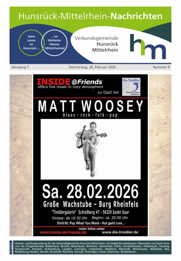 Hunsrück-Mittelrhein Nachrichten Ausgabe St Goar Oberwesel Titelblatt 08/2026