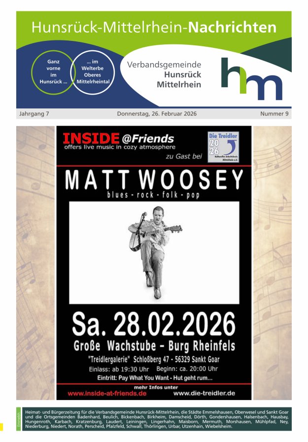 Hunsrück-Mittelrhein Nachrichten Ausgabe Emmelshausen Titelblatt 09/2026