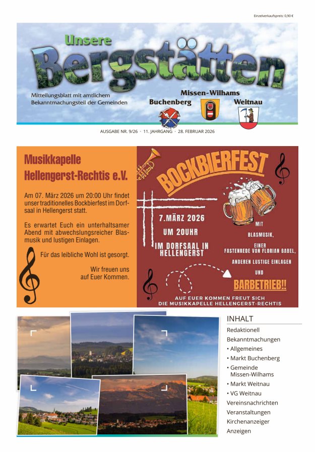 Unsere Bergstätten Mitteilungsblatt mit amtlichem Bekanntmachungsteil Titelblatt 09/2026