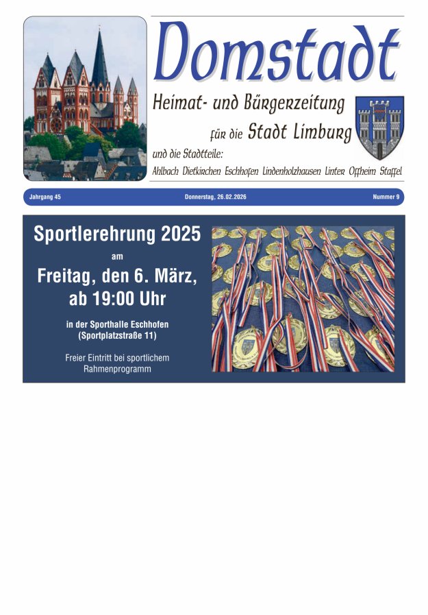 Domstadt - Heimat- und Bürgerzeitung für die Stadt Limburg Titelblatt 09/2026