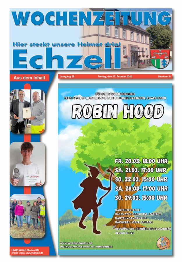 Wochenzeitung für die Gemeinde Echzell Titelblatt 09/2026