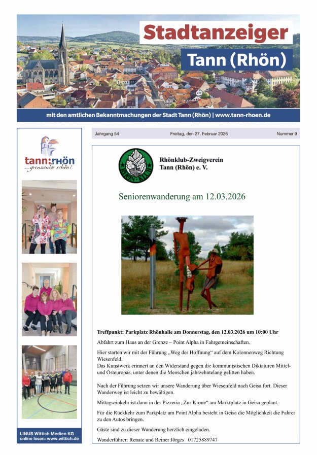 Stadtanzeiger Tann (Rhön) Titelblatt 09/2026