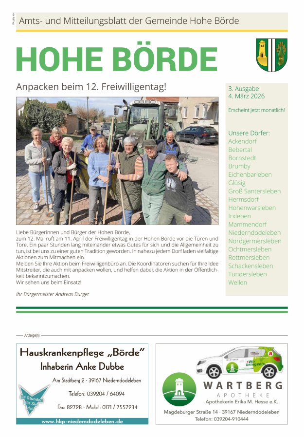 Amts- und Mitteilungsblatt der Gemeinde Hohe Börde Titelblatt 03/2026