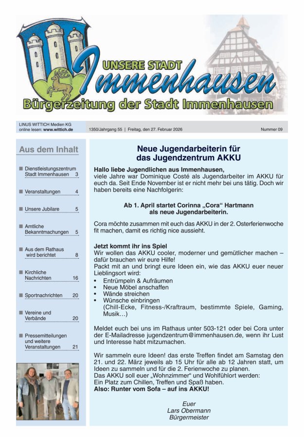 Unsere Stadt Immenhausen Titelblatt 09/2026