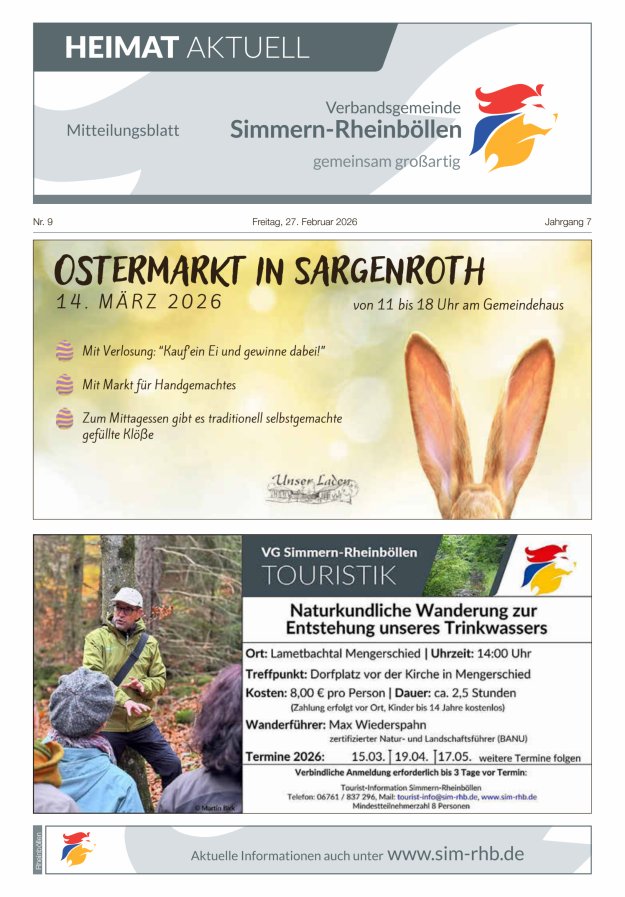 Heimat Aktuell Mitteilungsblatt der VG Simmern-Rheinböllen-Ausg Rheinböllen Titelblatt 08/2026