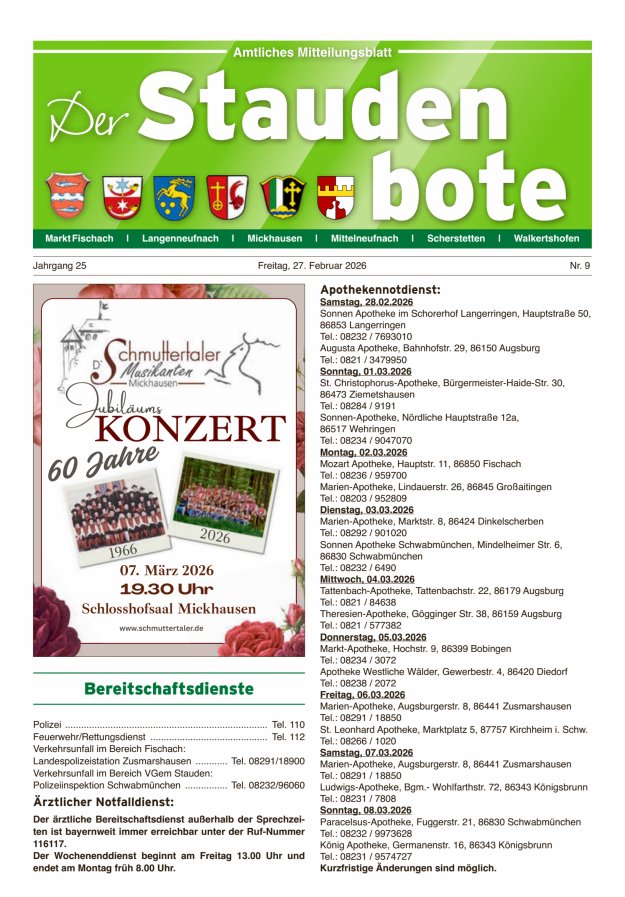 Staudenbote Amtliches Mitteilungsblatt Titelblatt 09/2026