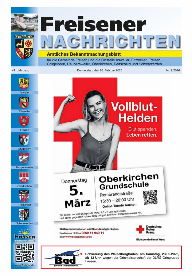 Freisener Nachrichten Titelblatt 09/2026