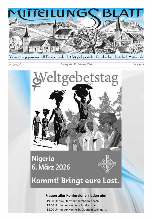 Mitteilungsblatt Verwaltungsgemeinschaft Kirchehrenbach Titelblatt 09/2026