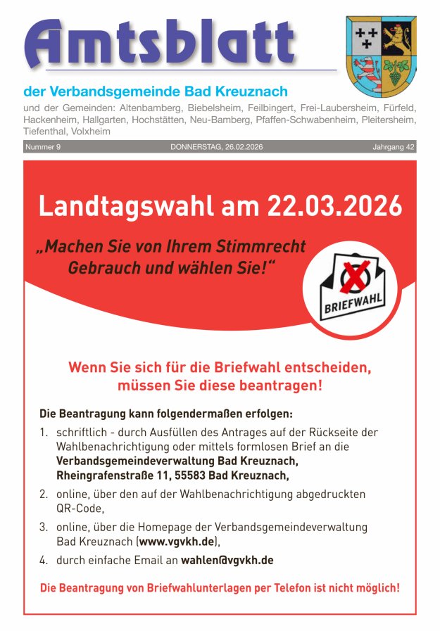Amtsblatt der Verbandsgemeinde Bad Kreuznach Titelblatt 09/2026