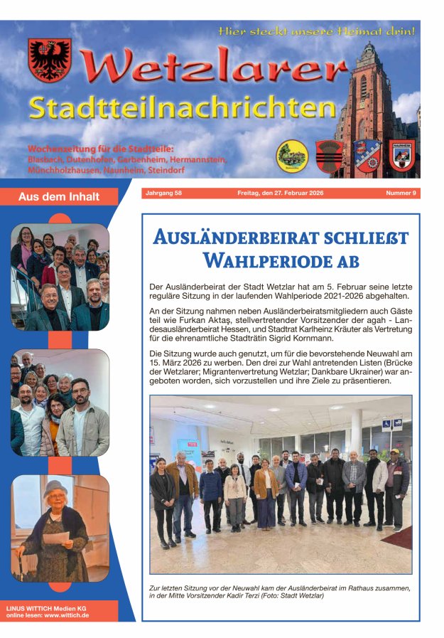 Wetzlarer Stadtteilnachrichten Titelblatt 09/2026