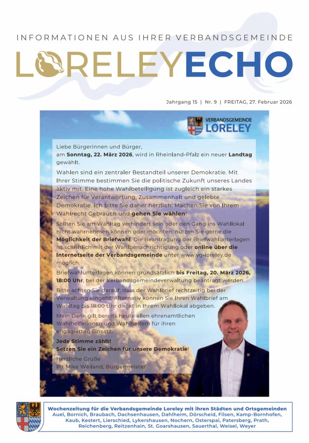 Loreley-Echo - Mitteilungsblatt der Verbandsgemeinde Loreley Titelblatt 09/2026