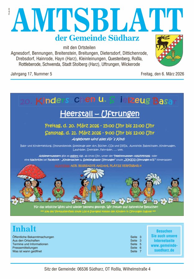 Amtsblatt der Gemeinde Südharz Titelblatt 05/2026
