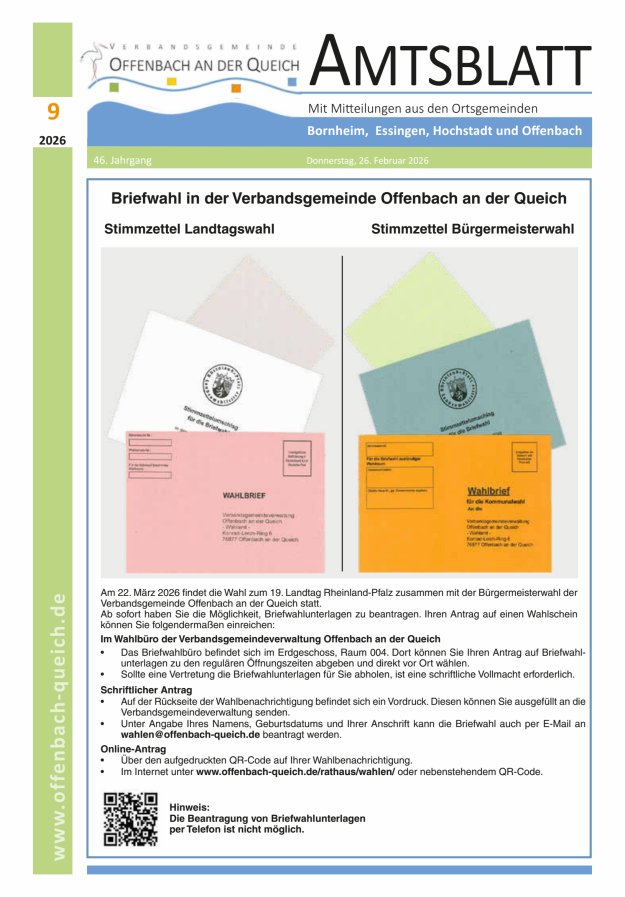 Amtsblatt VG Offenbach an der Queich Titelblatt 09/2026