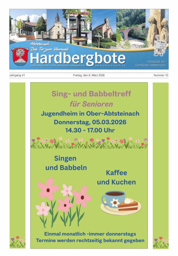 Hardbergbote - Mitteilungsblatt der Gemeinde Abtsteinach Titelblatt 10/2026