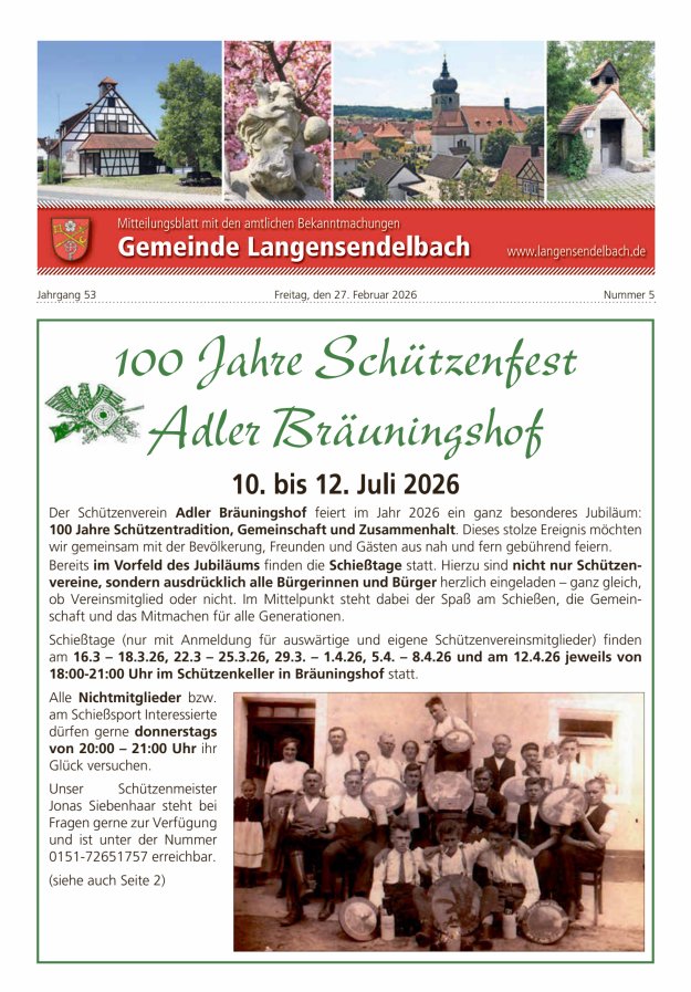 Mitteilungsblatt - Gemeinde Langensendelbach Titelblatt 05/2026