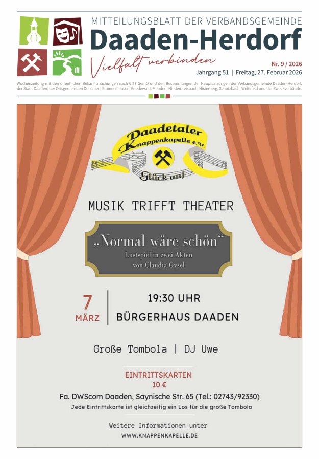 Mitteilungsblatt der Verbandsgemeinde Daaden-Herdorf Titelblatt 09/2026