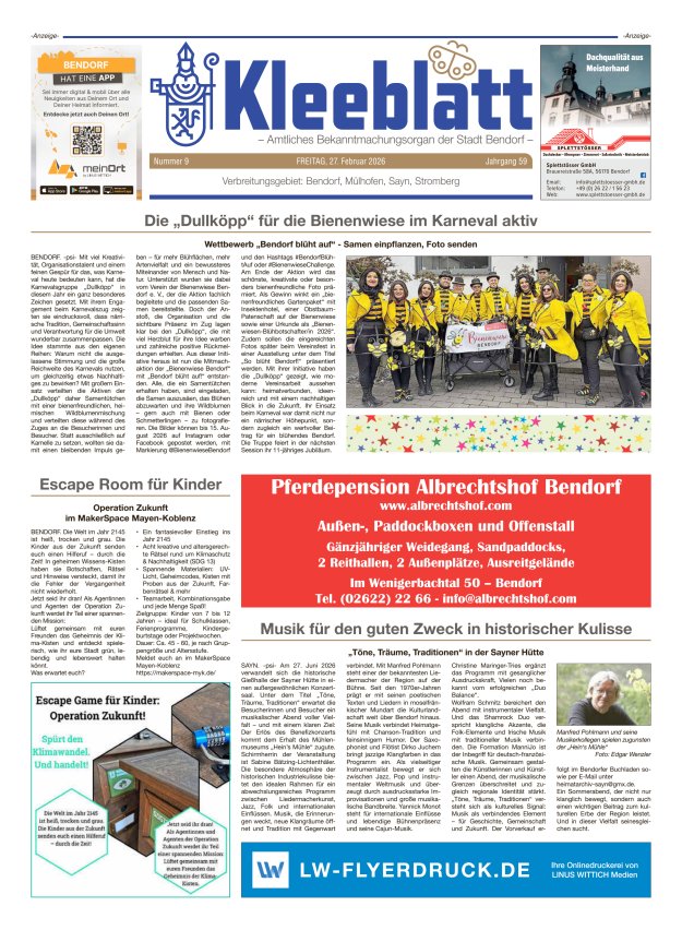 Kleeblatt - Amtliches Bekanntmachungsorgan der Stadt Bendorf Titelblatt 09/2026