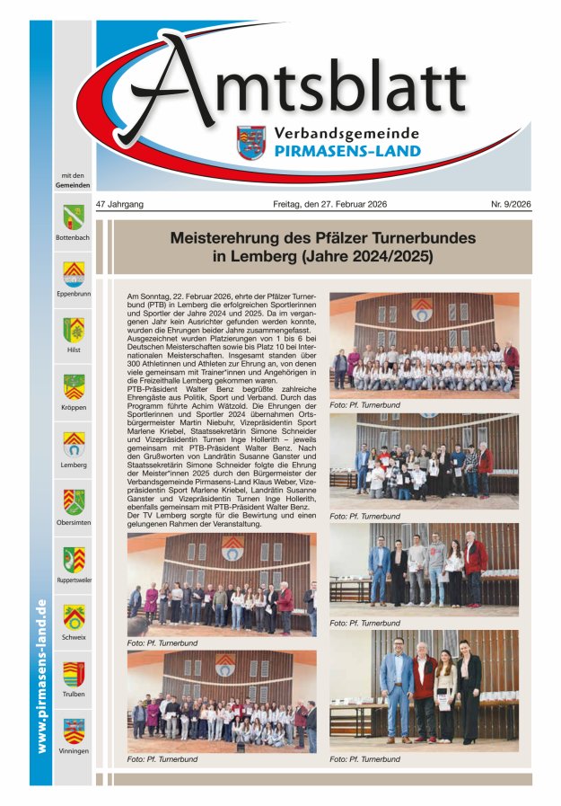 Amtsblatt VG Pirmasens-Land Titelblatt 09/2026