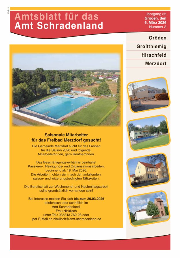 Amtsblatt für das Amt Schradenland Titelblatt 03/2026